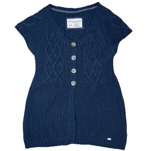 Aeropostale M Navy Cable Knit Short Sleeve Cardigan Button Front Sweater